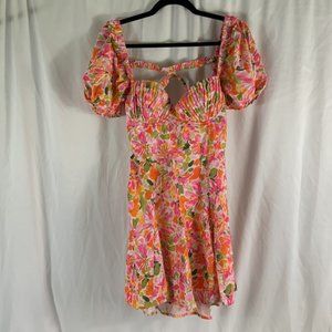 Hello Molly Fresh Season Mini Floral Dress in Pink Size L NWT